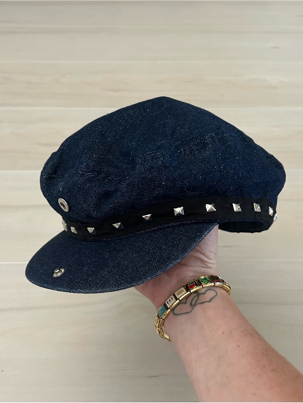 denim studded grunge cap
